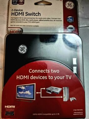 GE 2-Device HDMI Switch Black & Red NWT